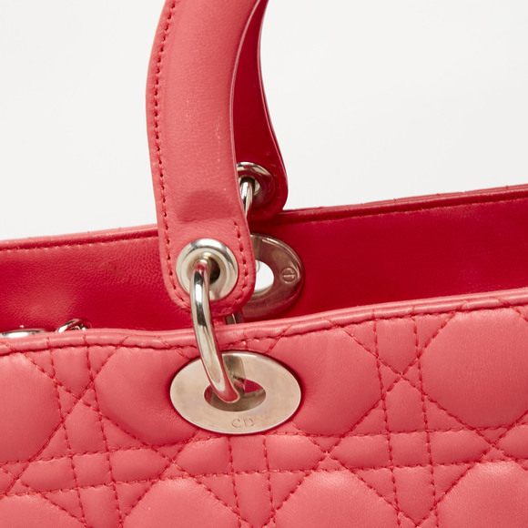 DIOR Coral Pink Cannage Leather Large Lady  Tote - Picture 8 of 13